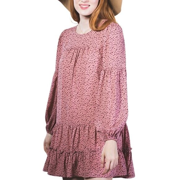 Plus Size Blush Dotted Babydoll Dress - Picture 2 of 9